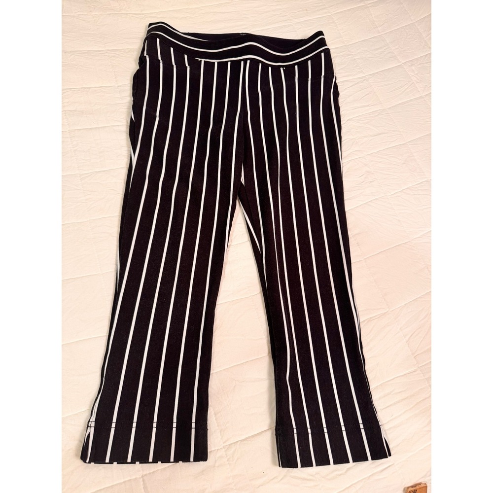 Black White Striped Stretch Capri Pants Womens Medium